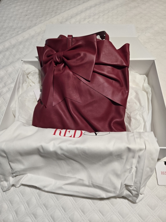 Valentino Handbags - Valentino Bow-Accent Burgundy Leather Tote